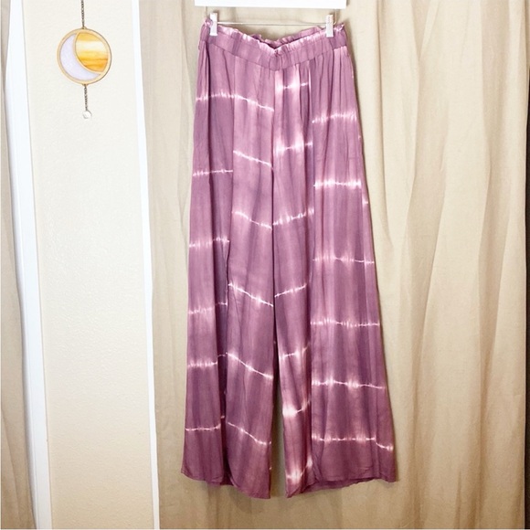 NEW! Anthro x Hem & Thread Tie Dye Front Slit Wide Palazzo Pants L Grape - Picture 5 of 8